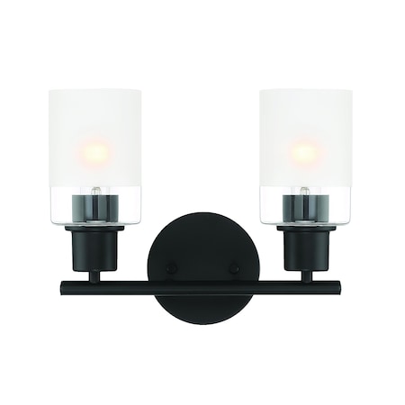 Designers Fountain Cedar Lane 13in 2-Light Matte Black Modern Indoor Vanity Light with Two-Tone Glass Shades D236M-2B-MB